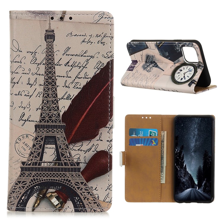 Pattern Printing Wallet PU Leather Cover for Samsung Galaxy A81/Note 10 Lite - Eiffel Tower and Quill-pen-1