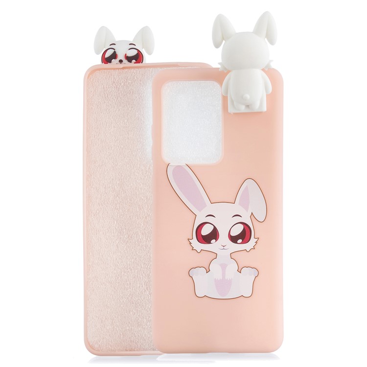 Foldable 3D Animal Doll Kickstand Pattern Printing TPU Case for Samsung Galaxy S20 Ultra - Rabbit-1