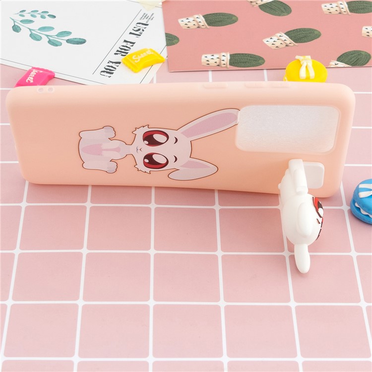 Foldable 3D Animal Doll Kickstand Pattern Printing TPU Case for Samsung Galaxy S20 Ultra - Rabbit-6