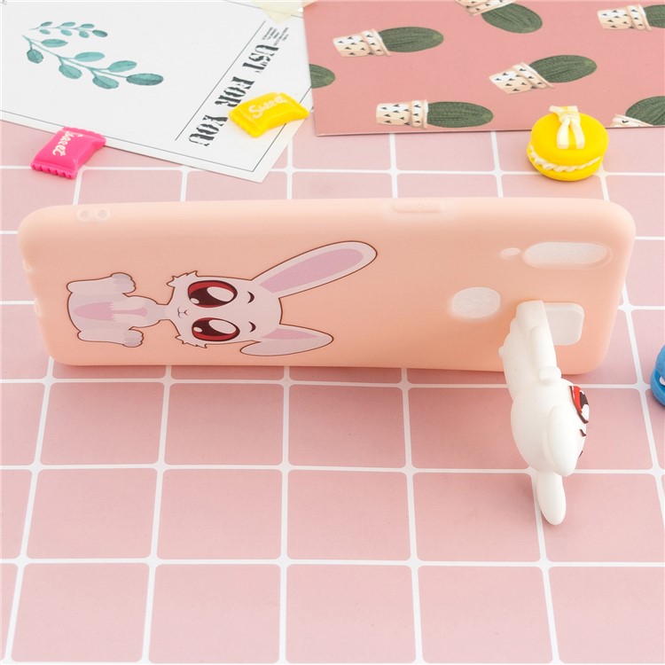 Foldable 3D Animal Doll Kickstand Pattern Printing TPU Shell for Samsung Galaxy A10s - Rabbit-6