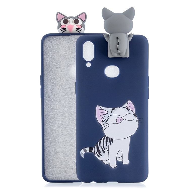 Foldable 3D Animal Doll Kickstand Pattern Printing TPU Shell for Samsung Galaxy A10s - Cat-1