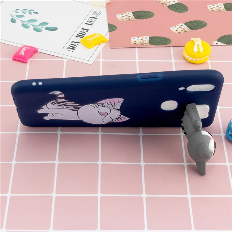Foldable 3D Animal Doll Kickstand Pattern Printing TPU Shell for Samsung Galaxy A10s - Cat-6