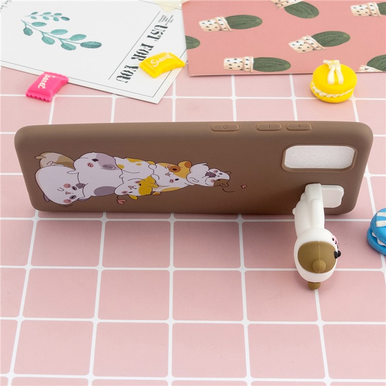 3D Animal Doll Kickstand Pattern Printing TPU Phone Cover for Samsung Galaxy S20 Plus - Stacked Cats-6
