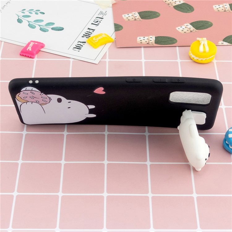 3D Animal Doll Kickstand Pattern Printing TPU Casing for Samsung Galaxy S20 - White Bear Eating-6
