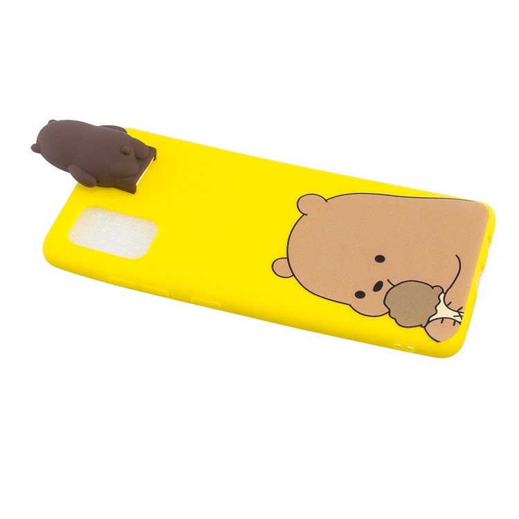 3D Animal Doll Kickstand Pattern Printing TPU Casing for Samsung Galaxy S20 - Brown Bear Eating-4
