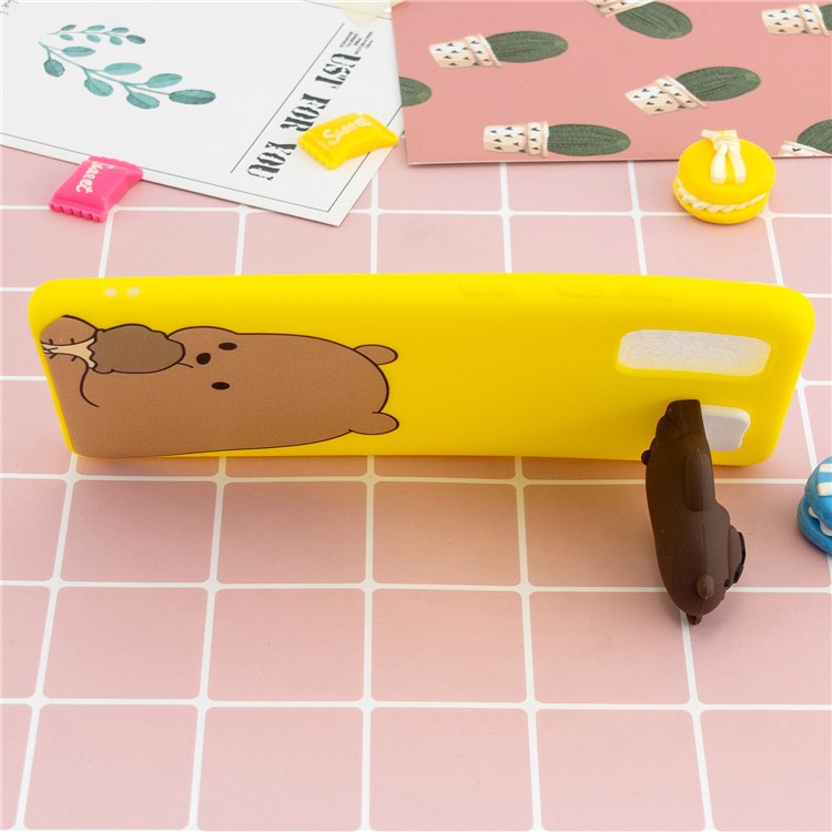 3D Animal Doll Kickstand Pattern Printing TPU Casing for Samsung Galaxy S20 - Brown Bear Eating-6