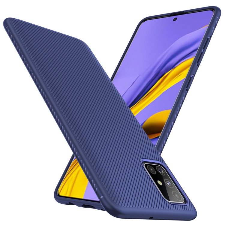LENUO Twill Texture TPU Back Case for Samsung Galaxy A51 - Dark Blue-1