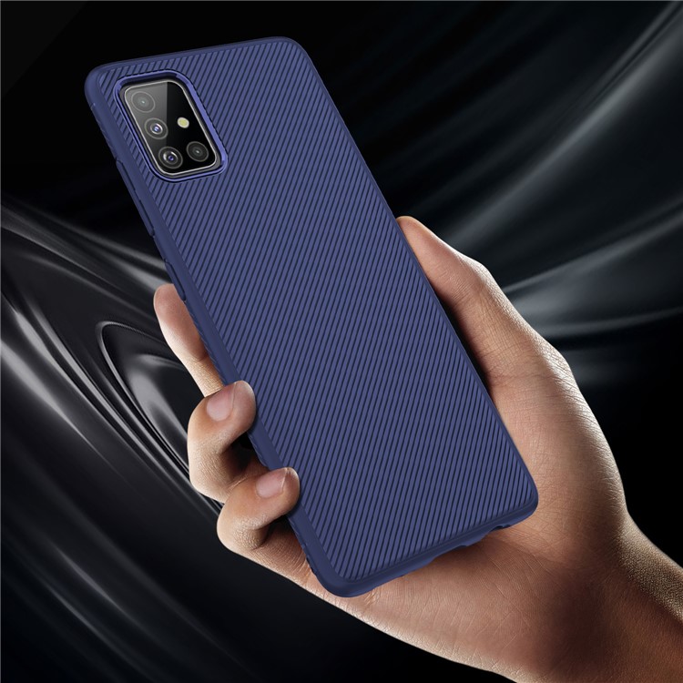 LENUO Twill Texture TPU Back Case for Samsung Galaxy A51 - Dark Blue-5