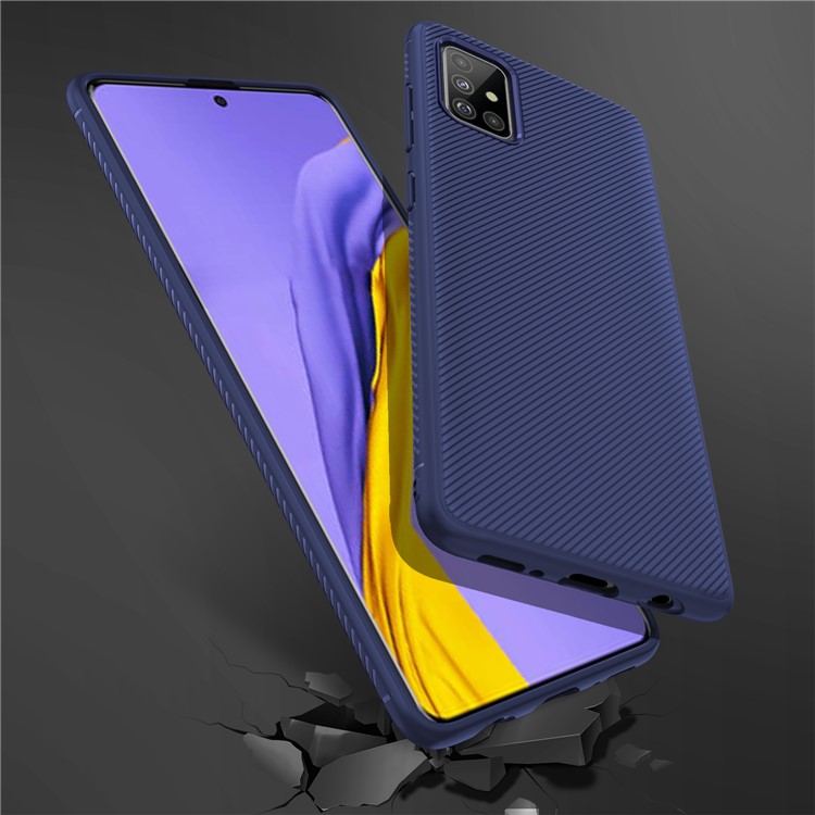 LENUO Twill Texture TPU Back Case for Samsung Galaxy A51 - Dark Blue-6