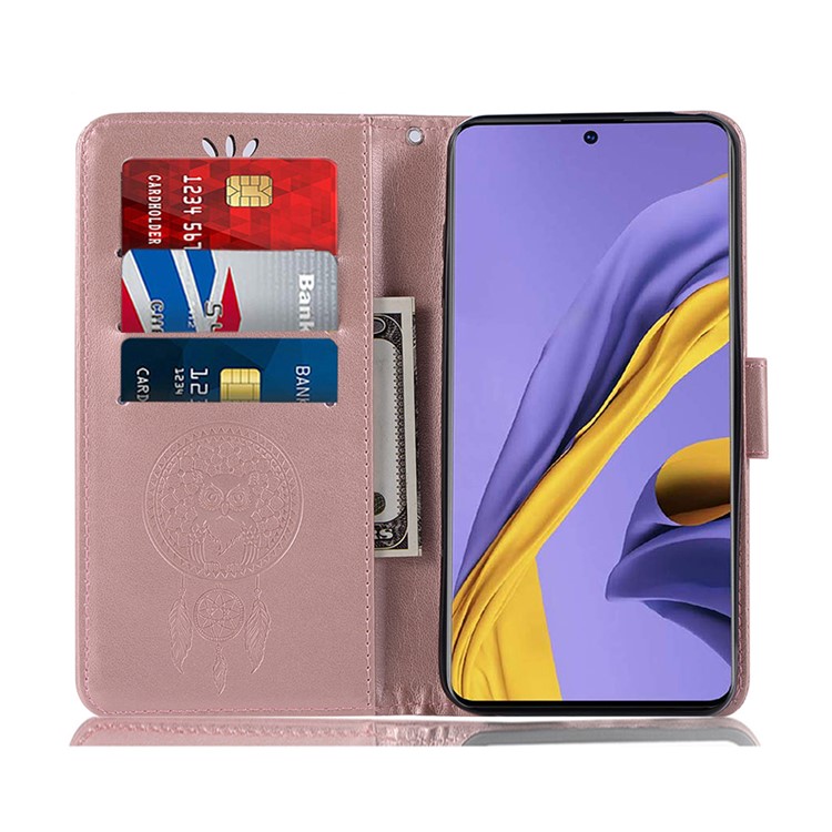 Imprinted Dream Catcher Owl Leather Wallet Case for Samsung Galaxy A51 - Rose Gold-7