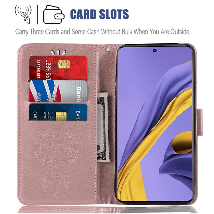 Imprinted Dream Catcher Owl Leather Wallet Case for Samsung Galaxy A51 - Rose Gold-8