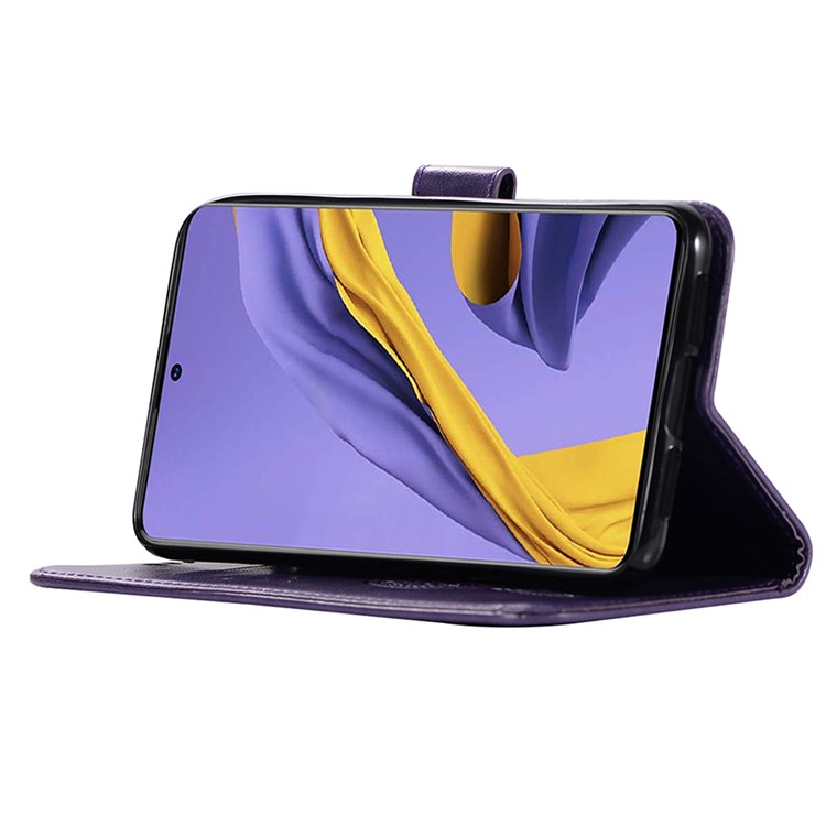 Imprinted Dream Catcher Owl Leather Wallet Case for Samsung Galaxy A51 - Purple-7