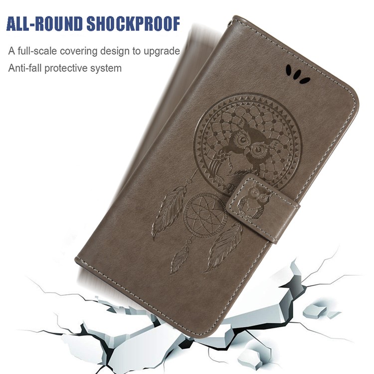 Imprinted Dream Catcher Owl Leather Wallet Case for Samsung Galaxy A51 - Grey-3