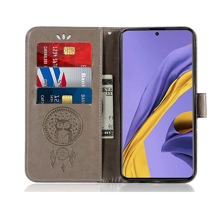 Imprinted Dream Catcher Owl Leather Wallet Case for Samsung Galaxy A51 - Grey-8