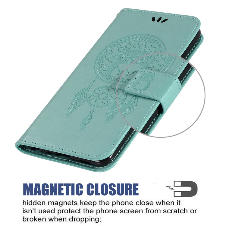 Imprinted Dream Catcher Owl Leather Wallet Case for Samsung Galaxy A51 - Gold-11