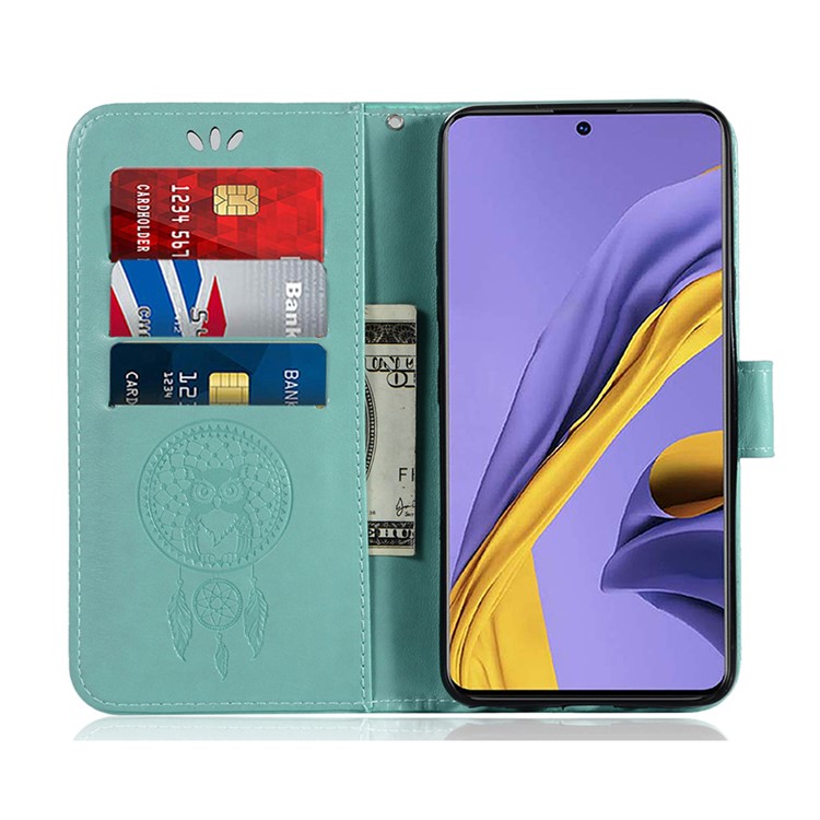 Imprinted Dream Catcher Owl Leather Wallet Case for Samsung Galaxy A51 - Gold-14