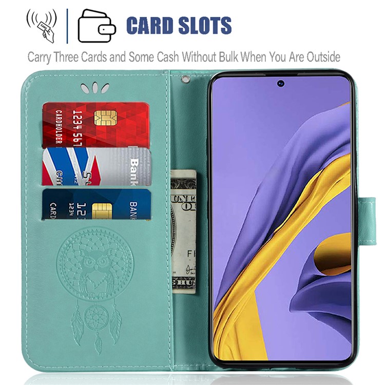 Imprinted Dream Catcher Owl Leather Wallet Case for Samsung Galaxy A51 - Gold-15