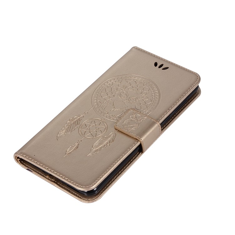 Imprinted Dream Catcher Owl Leather Wallet Case for Samsung Galaxy A51 - Gold-2