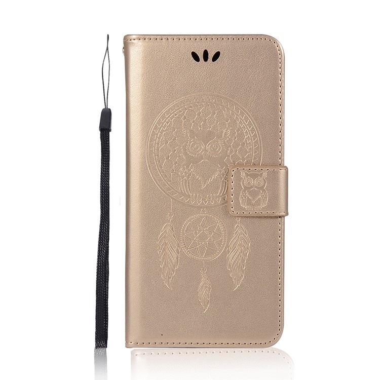 Imprinted Dream Catcher Owl Leather Wallet Case for Samsung Galaxy A51 - Gold-3