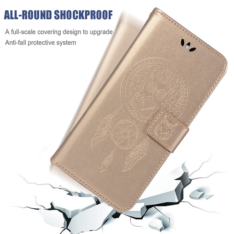 Imprinted Dream Catcher Owl Leather Wallet Case for Samsung Galaxy A51 - Gold-4