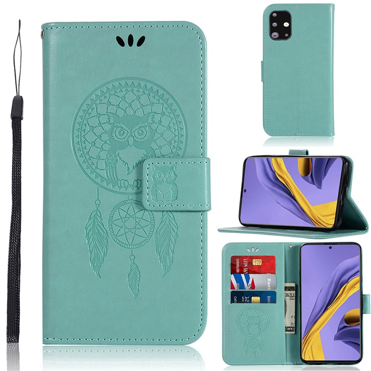Imprinted Dream Catcher Owl Leather Wallet Case for Samsung Galaxy A51 - Gold-7