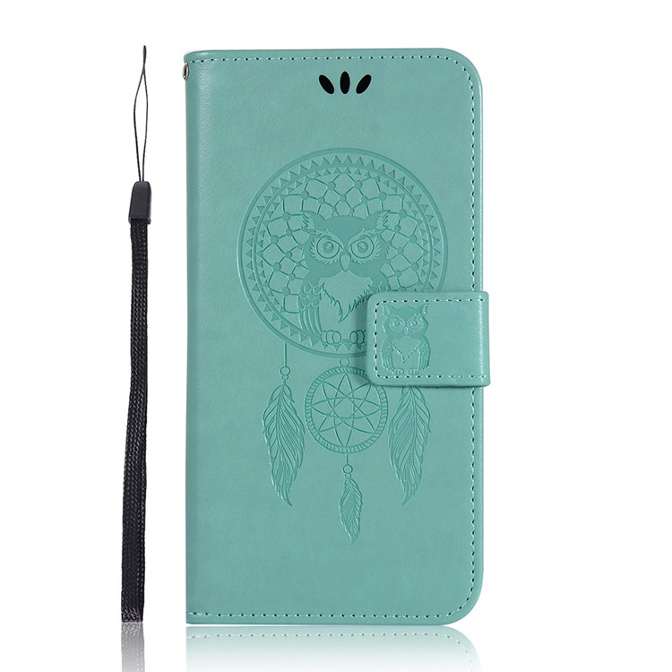 Imprinted Dream Catcher Owl Leather Wallet Case for Samsung Galaxy A51 - Gold-9