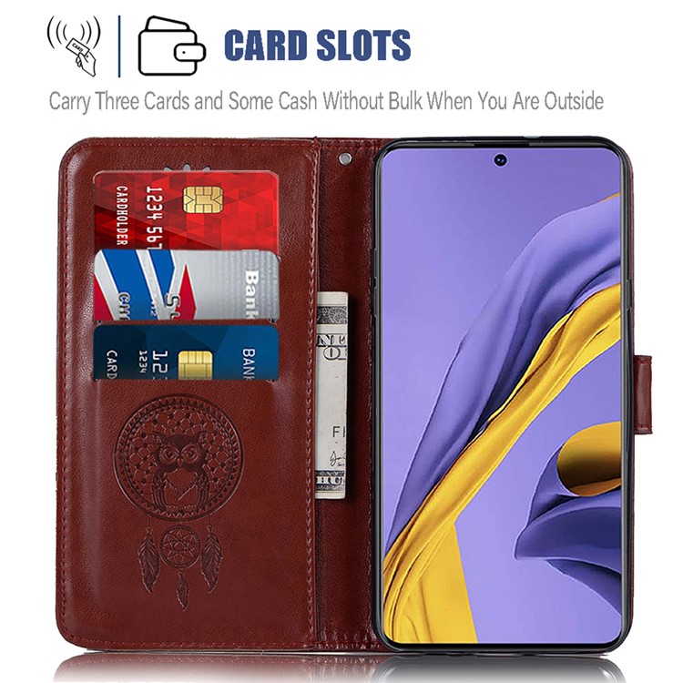 Imprinted Dream Catcher Owl Leather Wallet Case for Samsung Galaxy A51 - Blue-13
