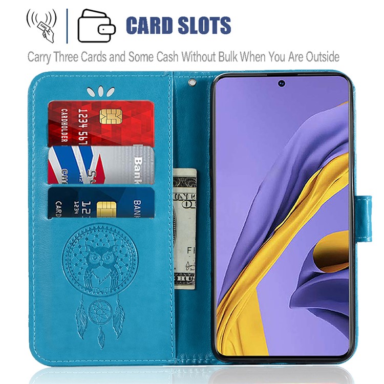 Imprinted Dream Catcher Owl Leather Wallet Case for Samsung Galaxy A51 - Blue-18