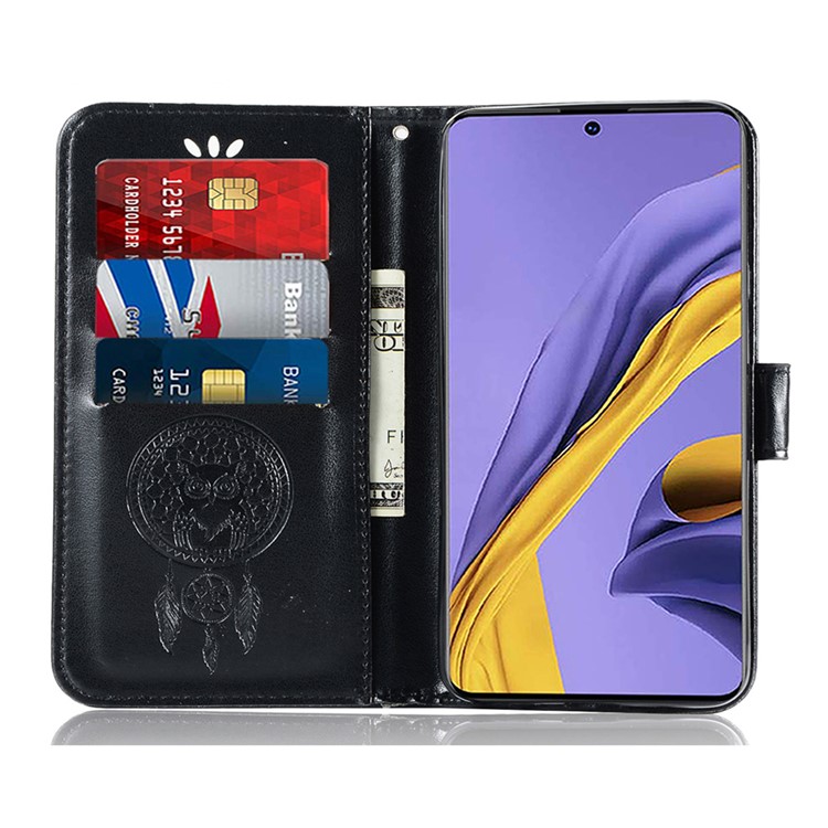 Imprinted Dream Catcher Owl Leather Wallet Case for Samsung Galaxy A51 - Black-8