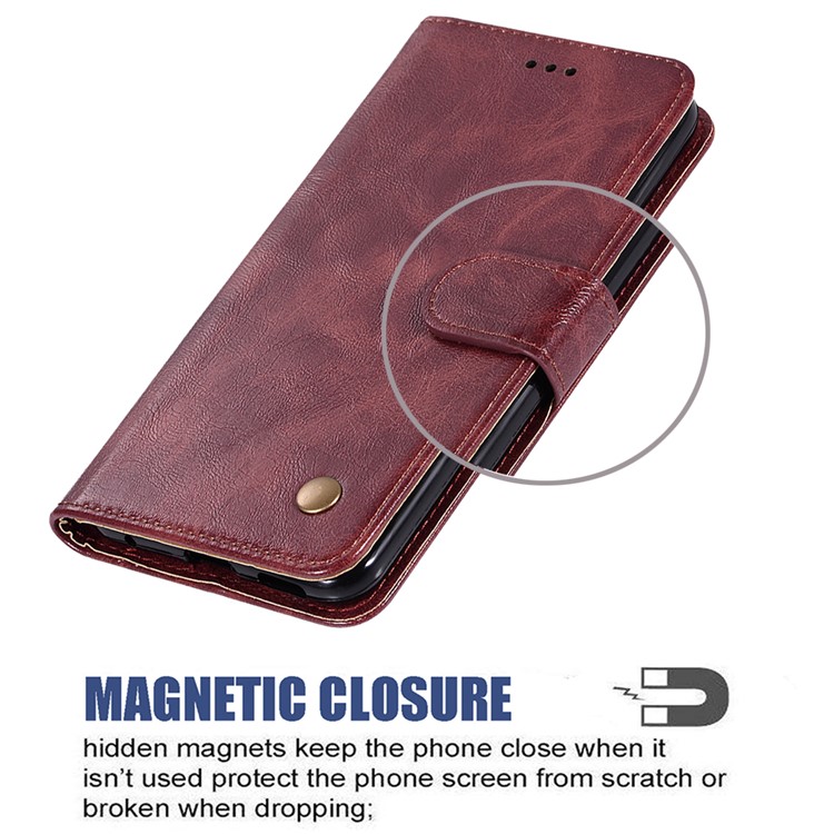 Premium Vintage Leather Wallet Case for Samsung Galaxy A71 - Wine Red-8