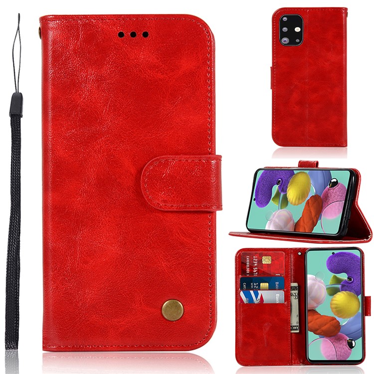 Premium Vintage Leather Wallet Case for Samsung Galaxy A71 - Red-1