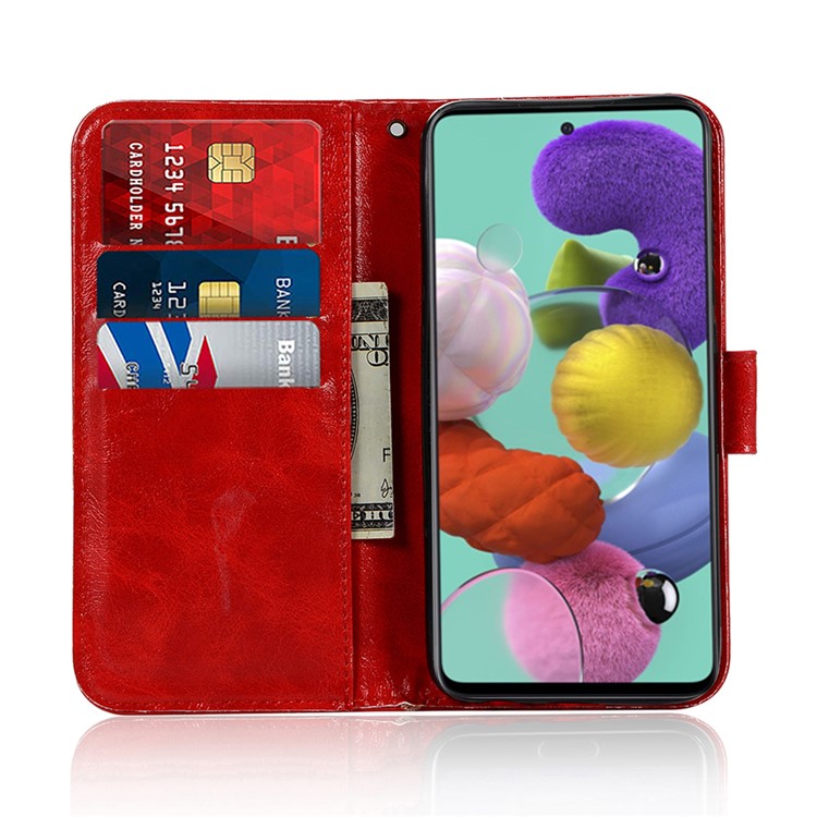 Premium Vintage Leather Wallet Case for Samsung Galaxy A71 - Red-2