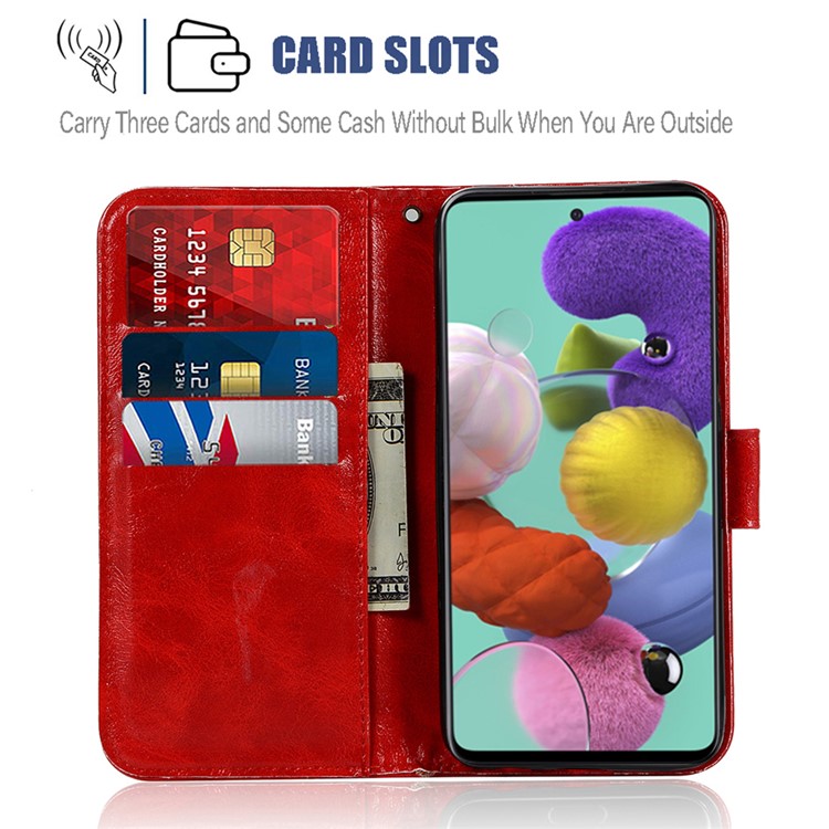 Premium Vintage Leather Wallet Case for Samsung Galaxy A71 - Red-3