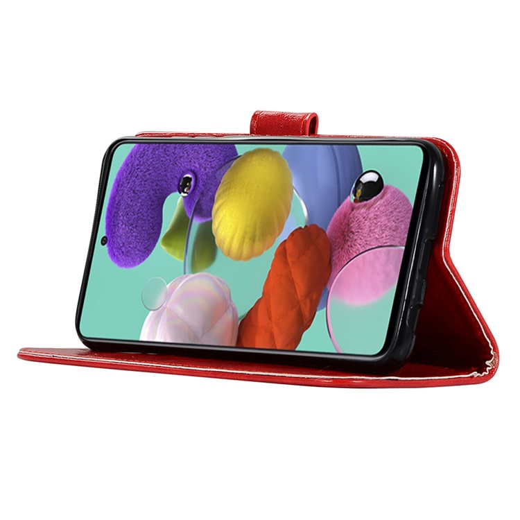 Premium Vintage Leather Wallet Case for Samsung Galaxy A71 - Red-4