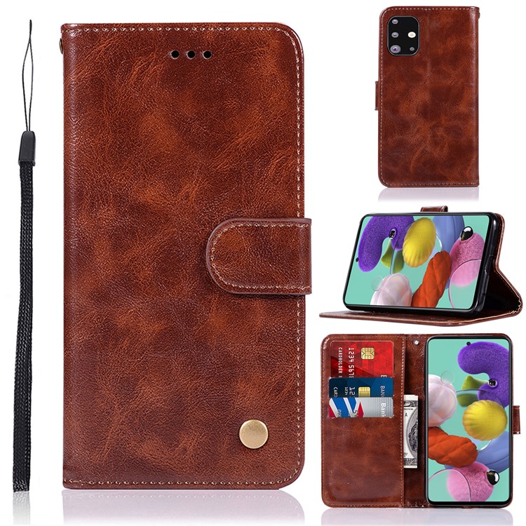Premium Vintage Leather Wallet Case for Samsung Galaxy A71 - Coffee-1