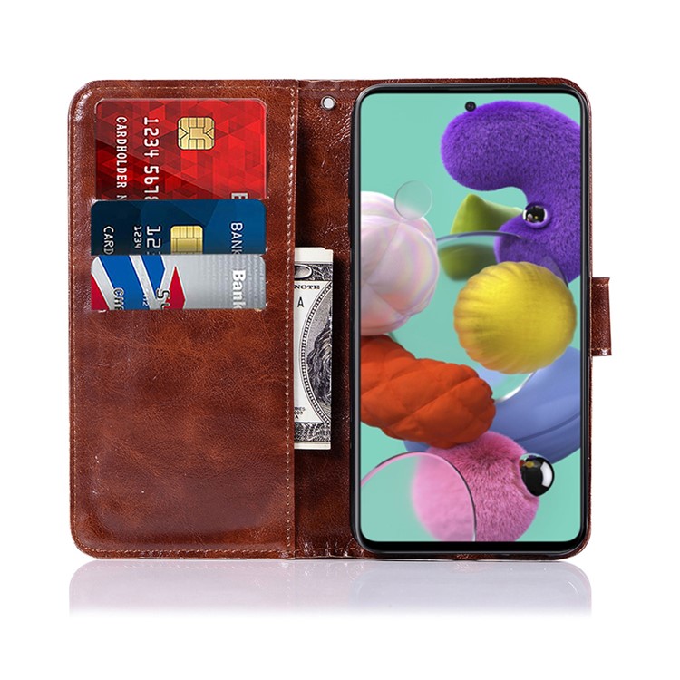 Premium Vintage Leather Wallet Case for Samsung Galaxy A71 - Coffee-2