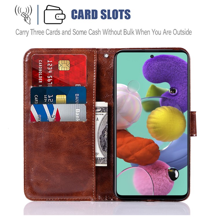 Premium Vintage Leather Wallet Case for Samsung Galaxy A71 - Coffee-3