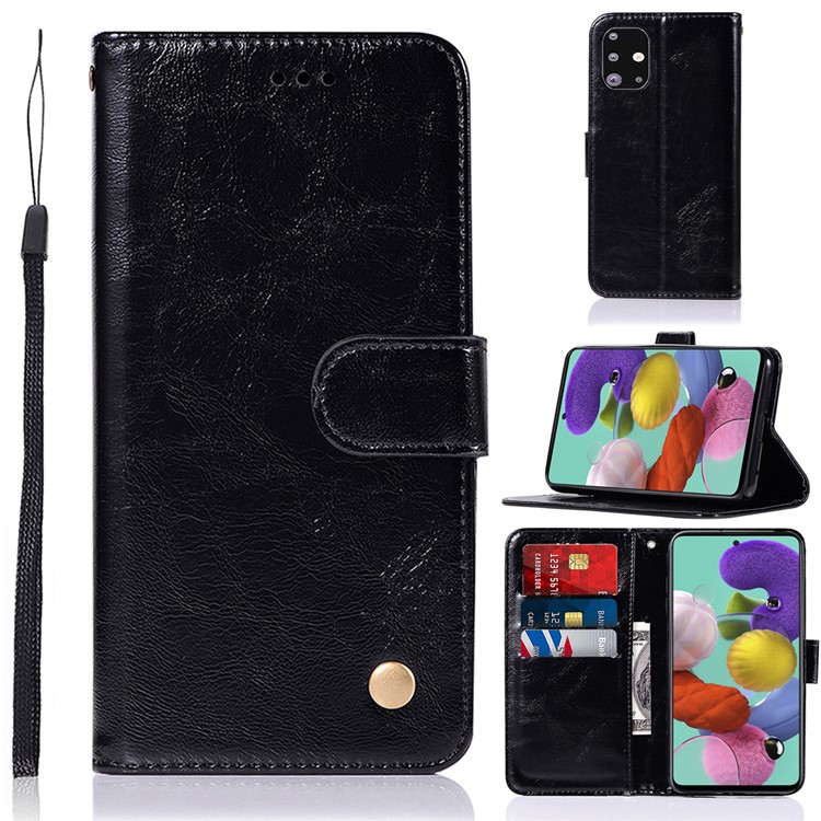 Premium Vintage Leather Wallet Case for Samsung Galaxy A71 - Black-1