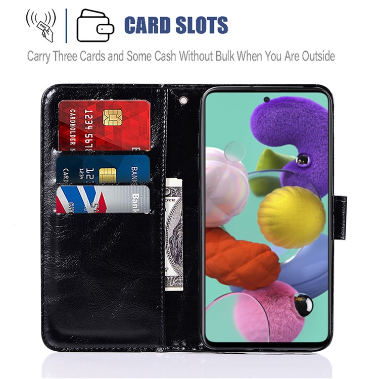 Premium Vintage Leather Wallet Case for Samsung Galaxy A71 - Black-3