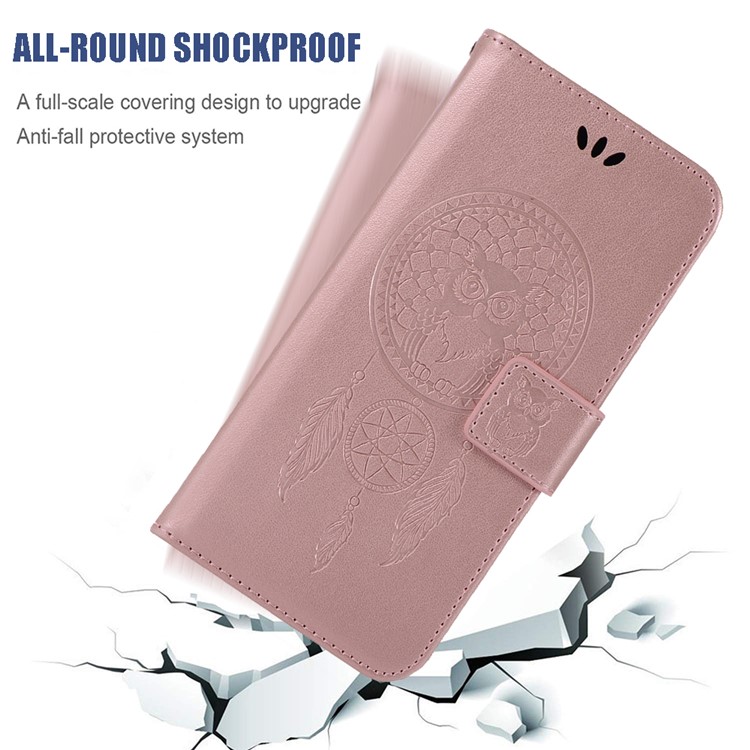 Imprinted Dream Catcher Owl Leather Wallet Stand Case for Samsung Galaxy A71 - Rose Gold-5