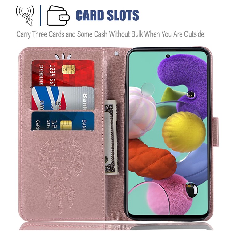 Imprinted Dream Catcher Owl Leather Wallet Stand Case for Samsung Galaxy A71 - Rose Gold-8