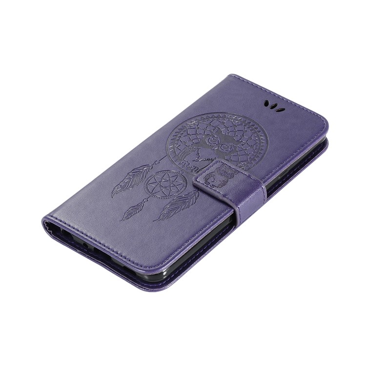 Imprinted Dream Catcher Owl Leather Wallet Stand Case for Samsung Galaxy A71 - Purple-2
