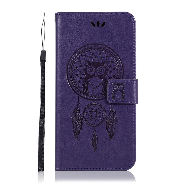 Imprinted Dream Catcher Owl Leather Wallet Stand Case for Samsung Galaxy A71 - Purple-3