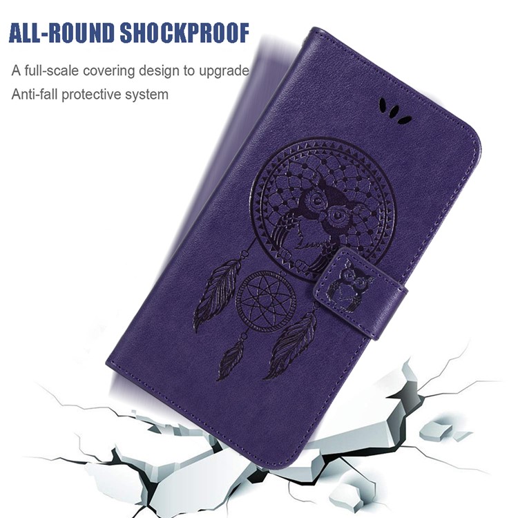 Imprinted Dream Catcher Owl Leather Wallet Stand Case for Samsung Galaxy A71 - Purple-4