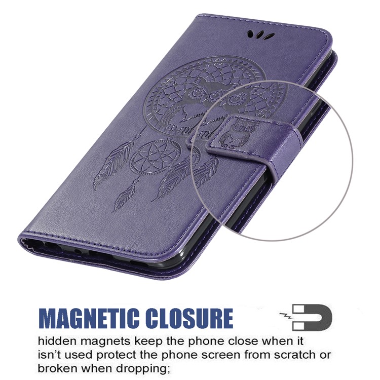 Imprinted Dream Catcher Owl Leather Wallet Stand Case for Samsung Galaxy A71 - Purple-5