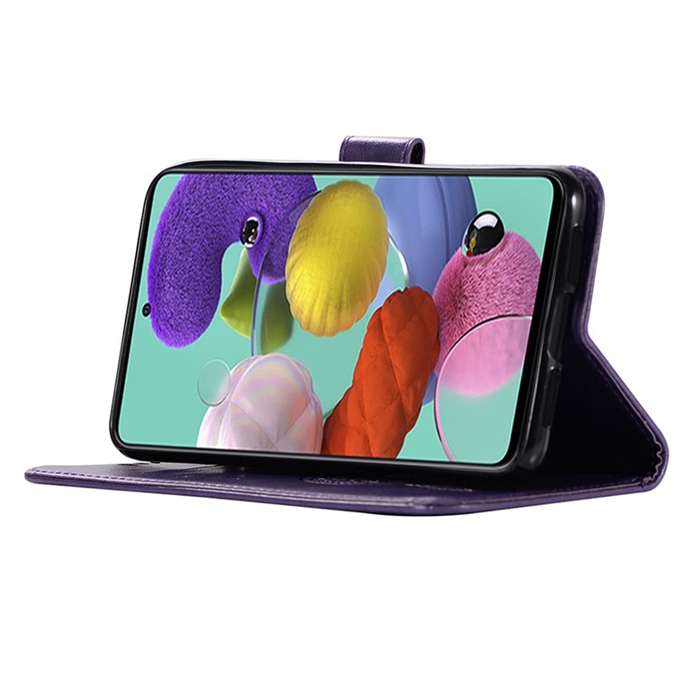 Imprinted Dream Catcher Owl Leather Wallet Stand Case for Samsung Galaxy A71 - Purple-7