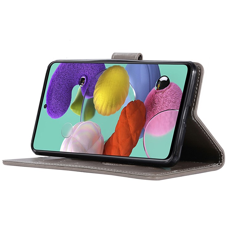 Imprinted Dream Catcher Owl Leather Wallet Stand Case for Samsung Galaxy A71 - Grey-5