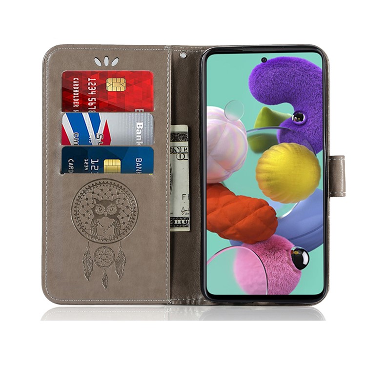 Imprinted Dream Catcher Owl Leather Wallet Stand Case for Samsung Galaxy A71 - Grey-8
