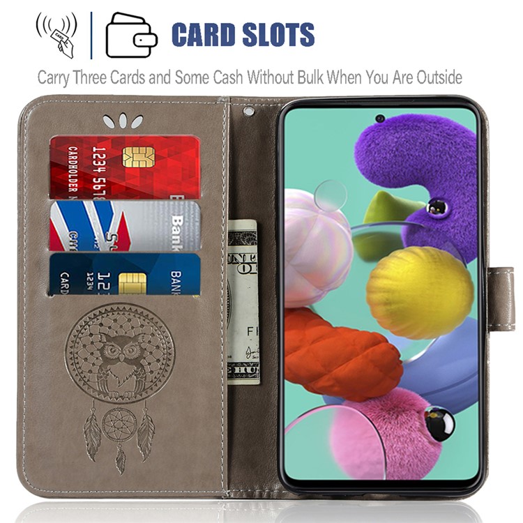 Imprinted Dream Catcher Owl Leather Wallet Stand Case for Samsung Galaxy A71 - Grey-9