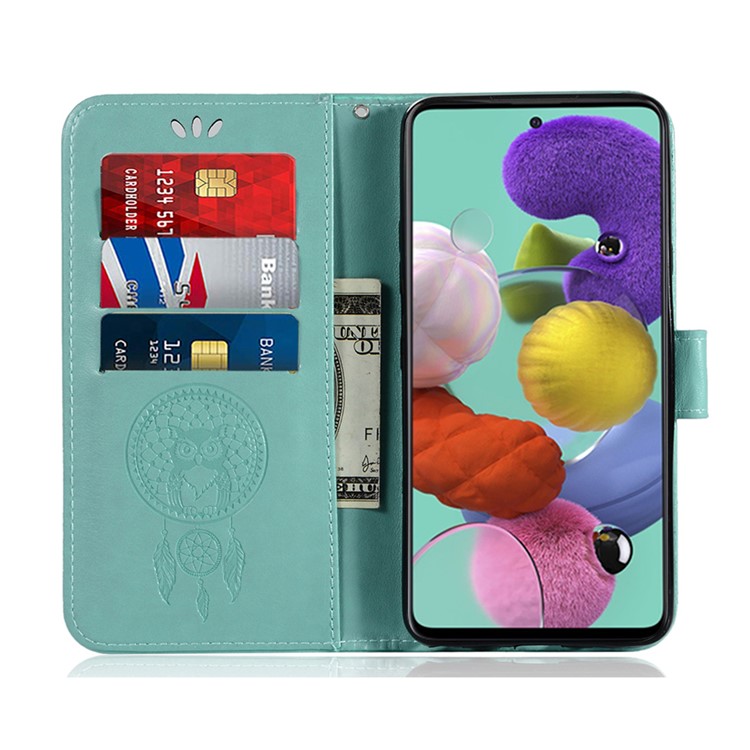Imprinted Dream Catcher Owl Leather Wallet Stand Case for Samsung Galaxy A71 - Green-8